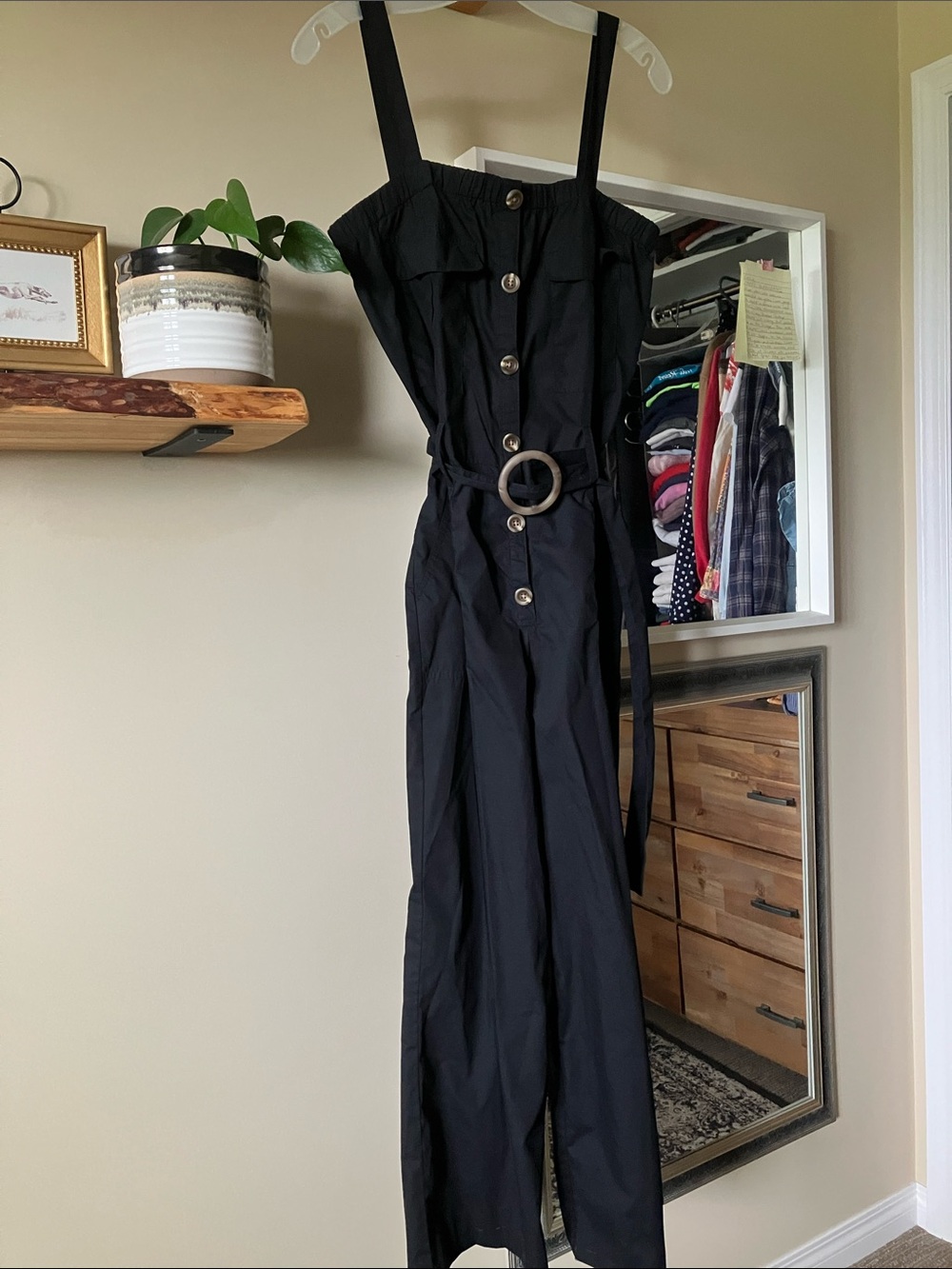 Ci Sono Black Button-Front Wide-Leg Jumpsuit with Ring Belt